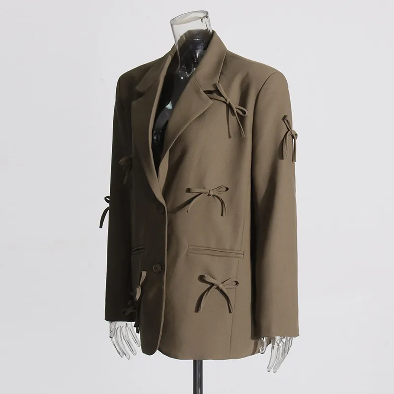 Casual Commute Style Women's Suit Jacket Butterfly Knot Design Splice Cotton Polyester Long Sleeve Loose Fit Suit Jacket display picture 6