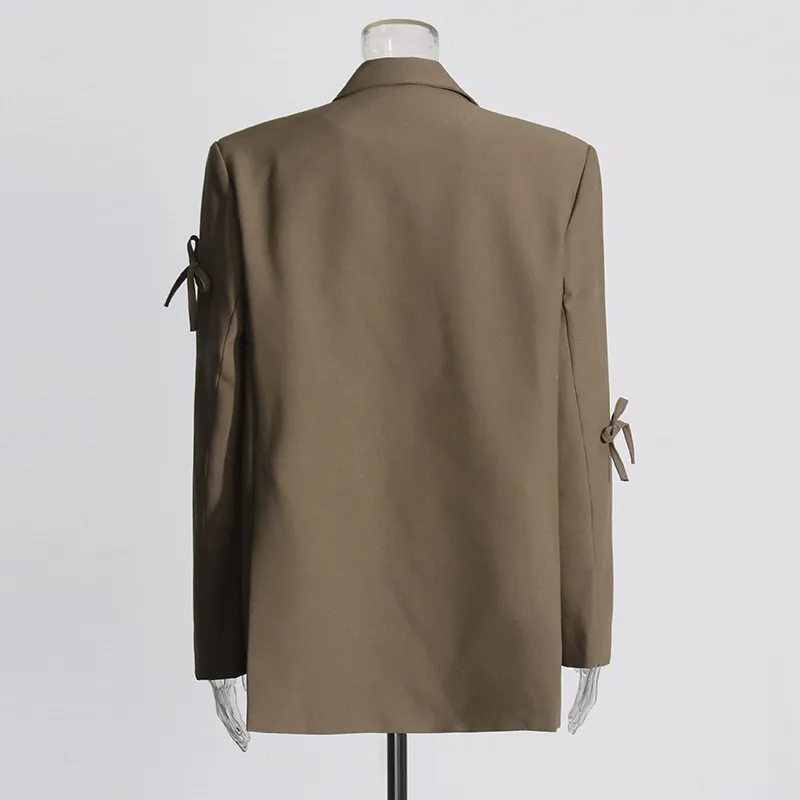 Casual Commute Style Women's Suit Jacket Butterfly Knot Design Splice Cotton Polyester Long Sleeve Loose Fit Suit Jacket display picture 7
