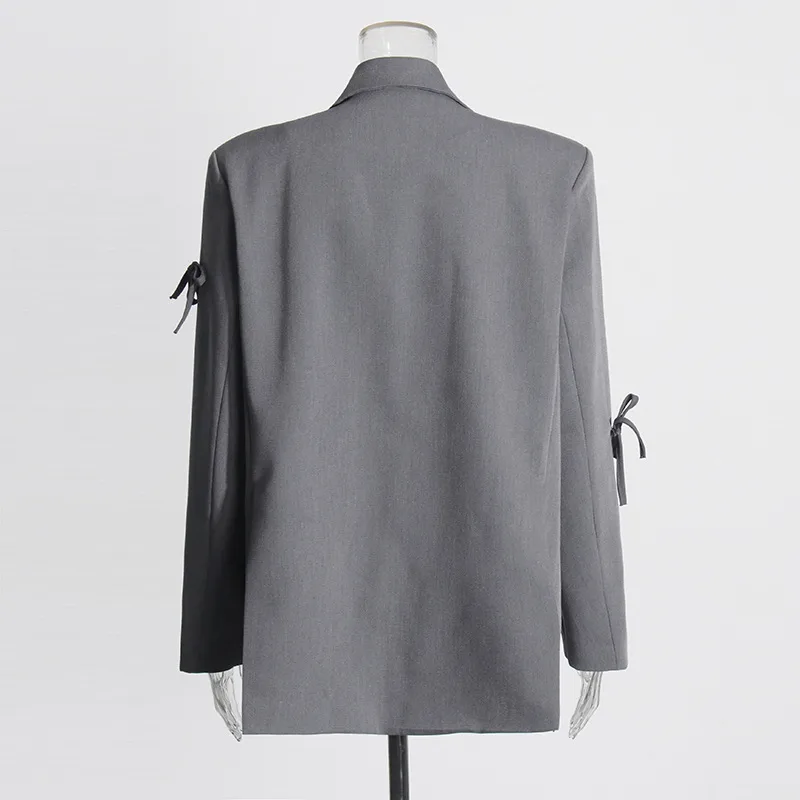Casual Commute Style Women's Suit Jacket Butterfly Knot Design Splice Cotton Polyester Long Sleeve Loose Fit Suit Jacket display picture 9