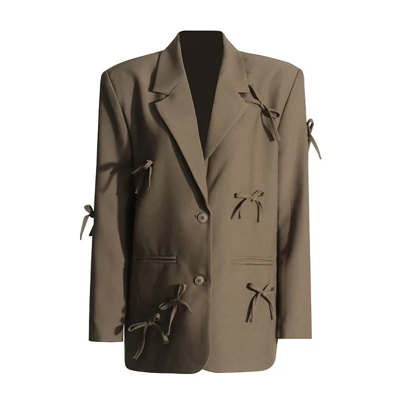 Casual Commute Style Women's Suit Jacket Butterfly Knot Design Splice Cotton Polyester Long Sleeve Loose Fit Suit Jacket display picture 11
