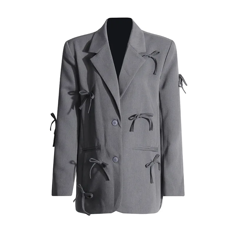 Casual Commute Style Women's Suit Jacket Butterfly Knot Design Splice Cotton Polyester Long Sleeve Loose Fit Suit Jacket display picture 12
