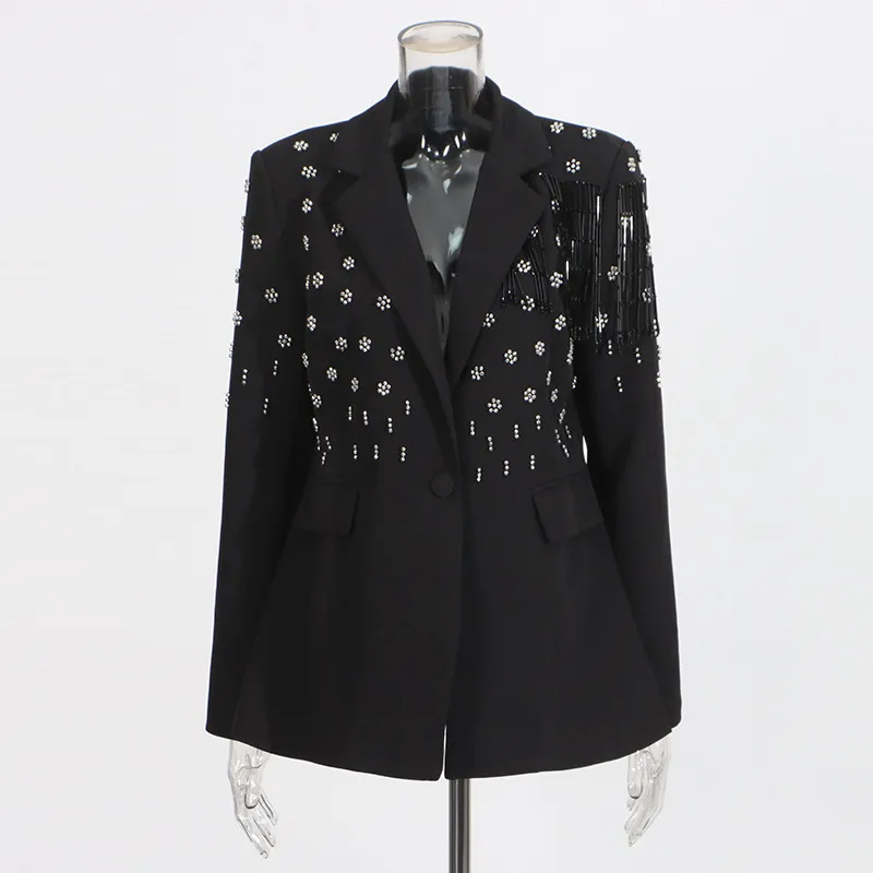 Elegant Pure Color Women's Suit Jacket Tassel Design Custom Fashion Summer New Cotton Polyester Blend Long Sleeve Regular Fit display picture 3