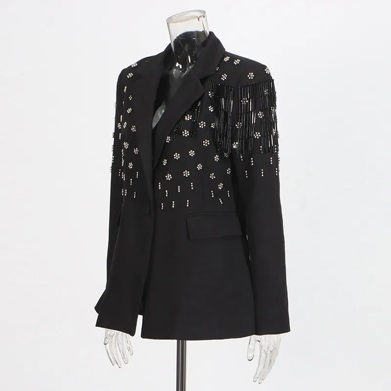 Elegant Pure Color Women's Suit Jacket Tassel Design Custom Fashion Summer New Cotton Polyester Blend Long Sleeve Regular Fit display picture 4
