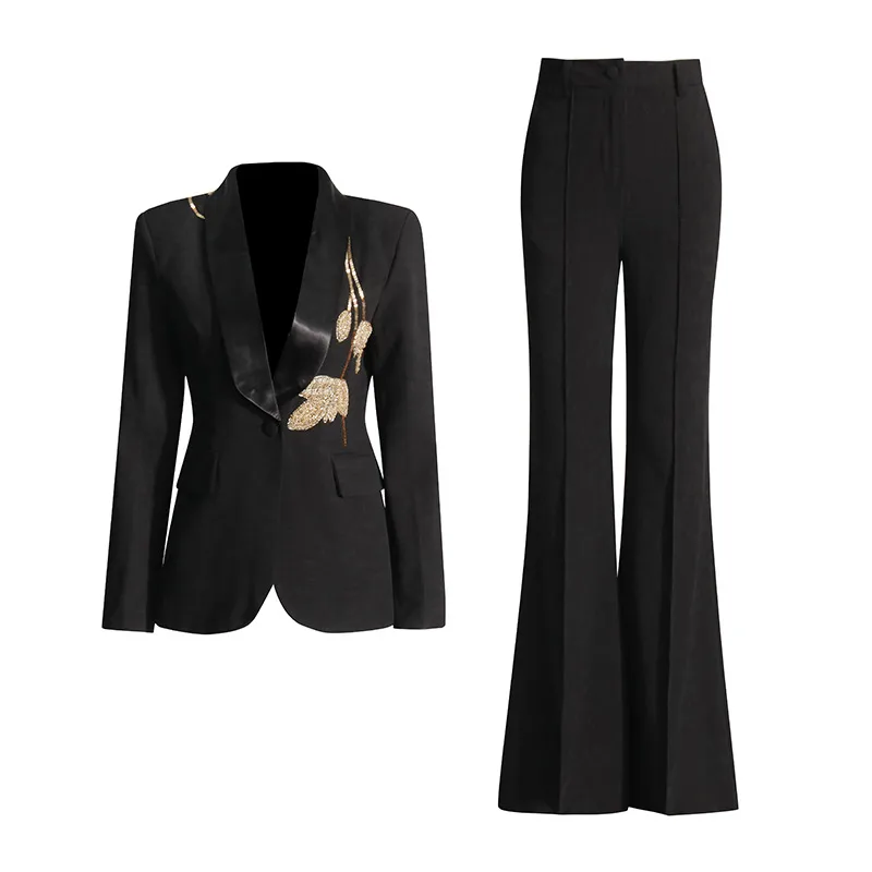 Elegant Commute City Style Slim Fit Straight Leg High Waist Diamond Embellished Fashionable Casual Set Women's Long Sleeve display picture 3