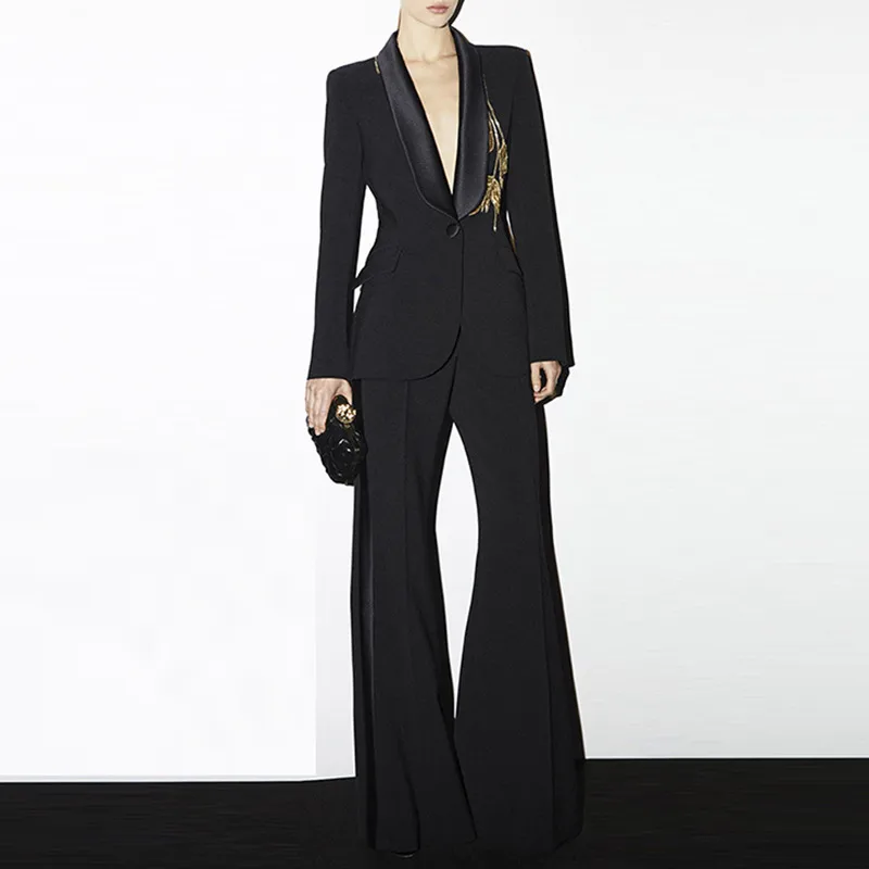Elegant Commute City Style Slim Fit Straight Leg High Waist Diamond Embellished Fashionable Casual Set Women's Long Sleeve display picture 2