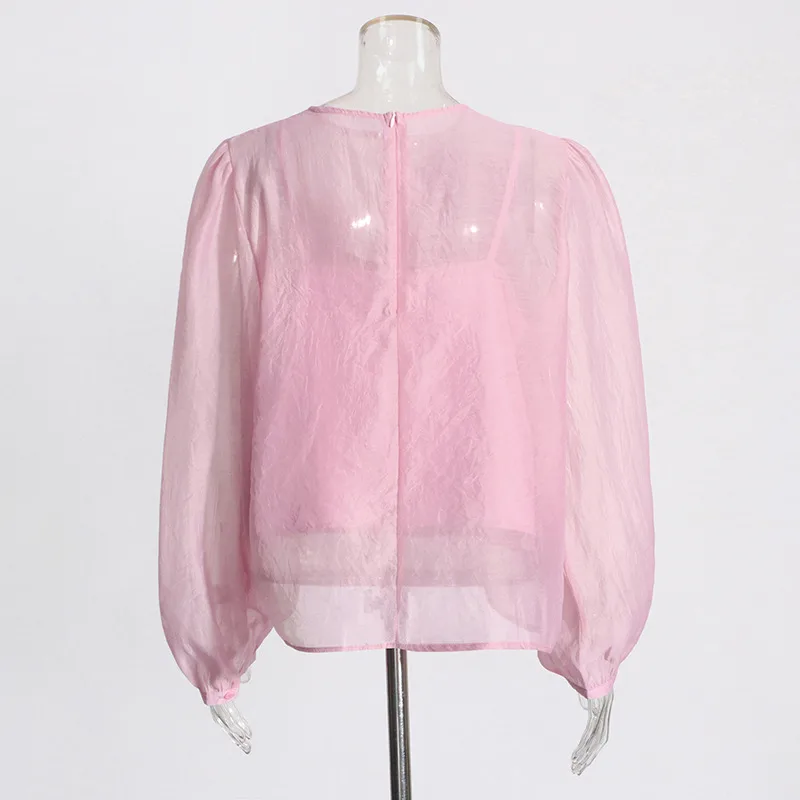 Elegant Round Neck Lantern Sleeve Shirt Women's Fashion Design Floral Stitching Diamond Decorative Shirt Vintage Art Style display picture 7