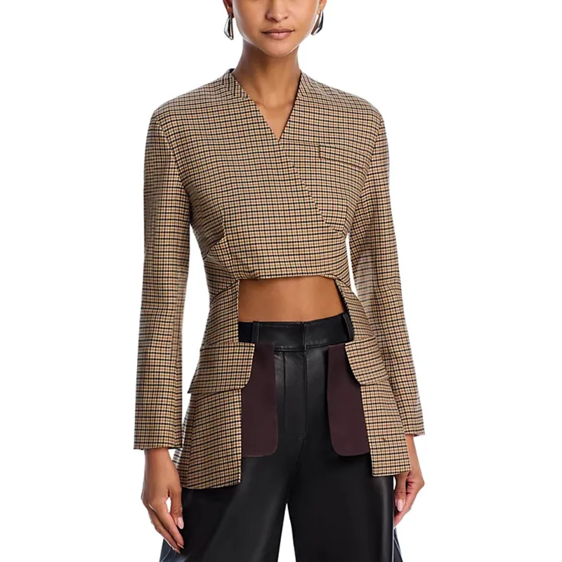 Elegant Slim-Fit Bow Vest Women's Fashion Stitching Suit Jacket V-neck Long Sleeve Commuter Style display picture 2