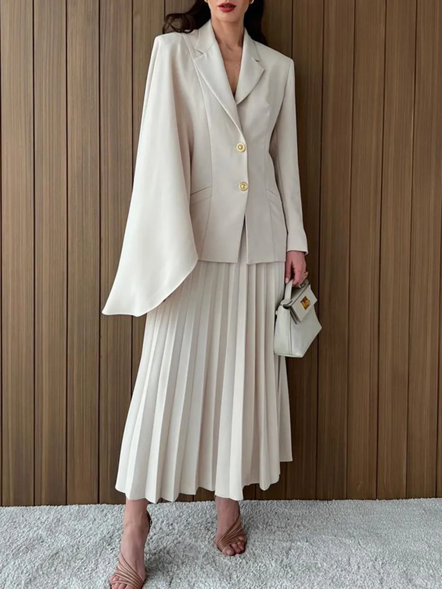 Elegant Commute Fashion Show Outfit Two-Piece Set Summer New Irregular Cut Skirt Long Sleeve Pure Color Casual Suit For Women display picture 2