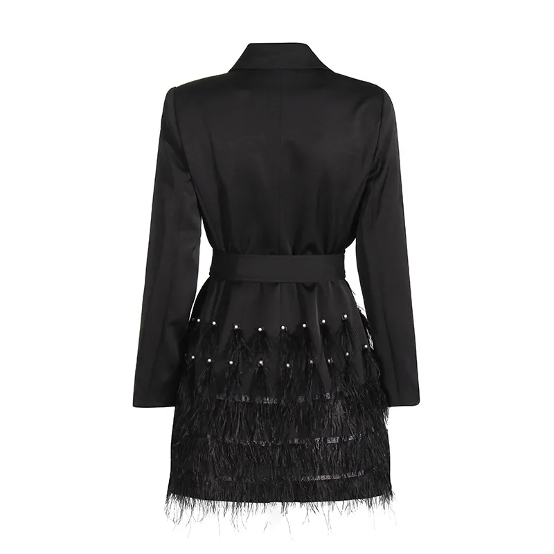 Elegant Short Slim Fit Dress With Heavy Bead And Feather Design Ladies' Suit Jacket Cotton Polyester Long Sleeve Dress display picture 7