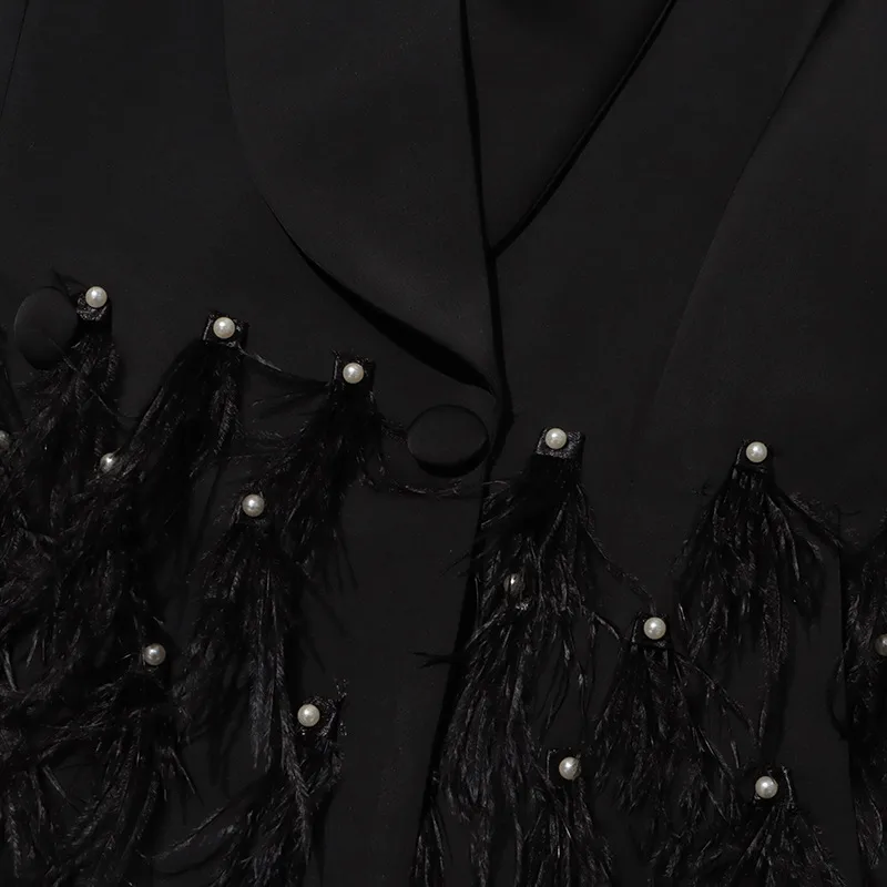 Elegant Short Slim Fit Dress With Heavy Bead And Feather Design Ladies' Suit Jacket Cotton Polyester Long Sleeve Dress display picture 10