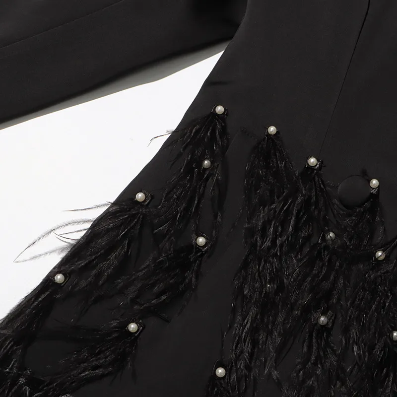 Elegant Short Slim Fit Dress With Heavy Bead And Feather Design Ladies' Suit Jacket Cotton Polyester Long Sleeve Dress display picture 12
