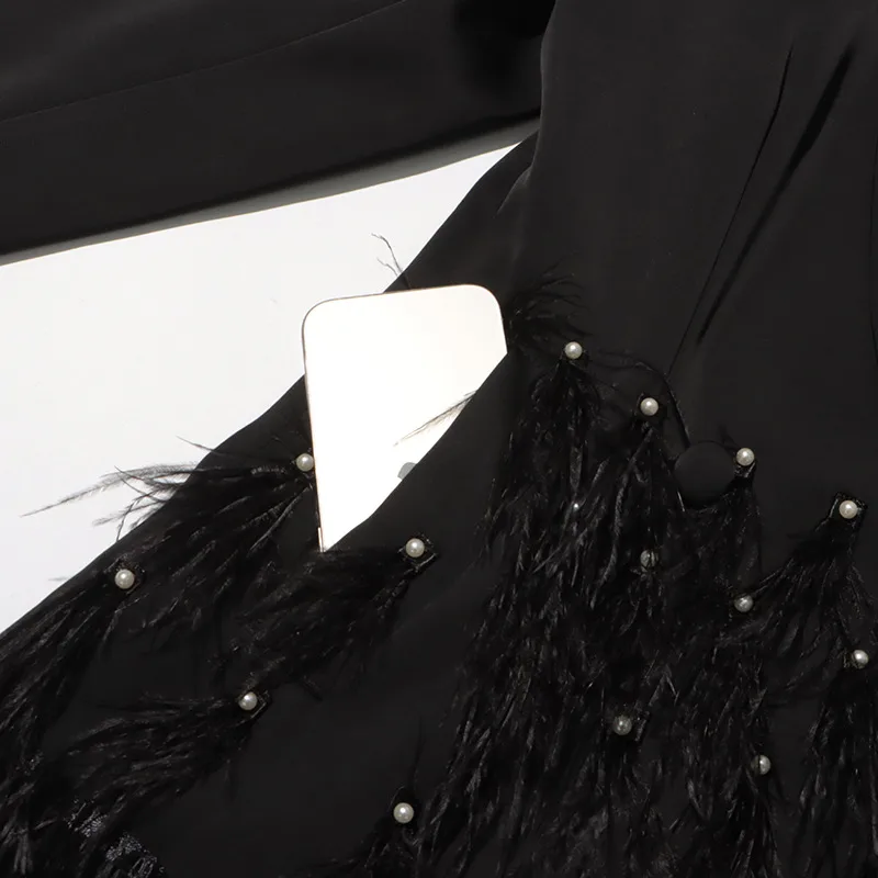 Elegant Short Slim Fit Dress With Heavy Bead And Feather Design Ladies' Suit Jacket Cotton Polyester Long Sleeve Dress display picture 13