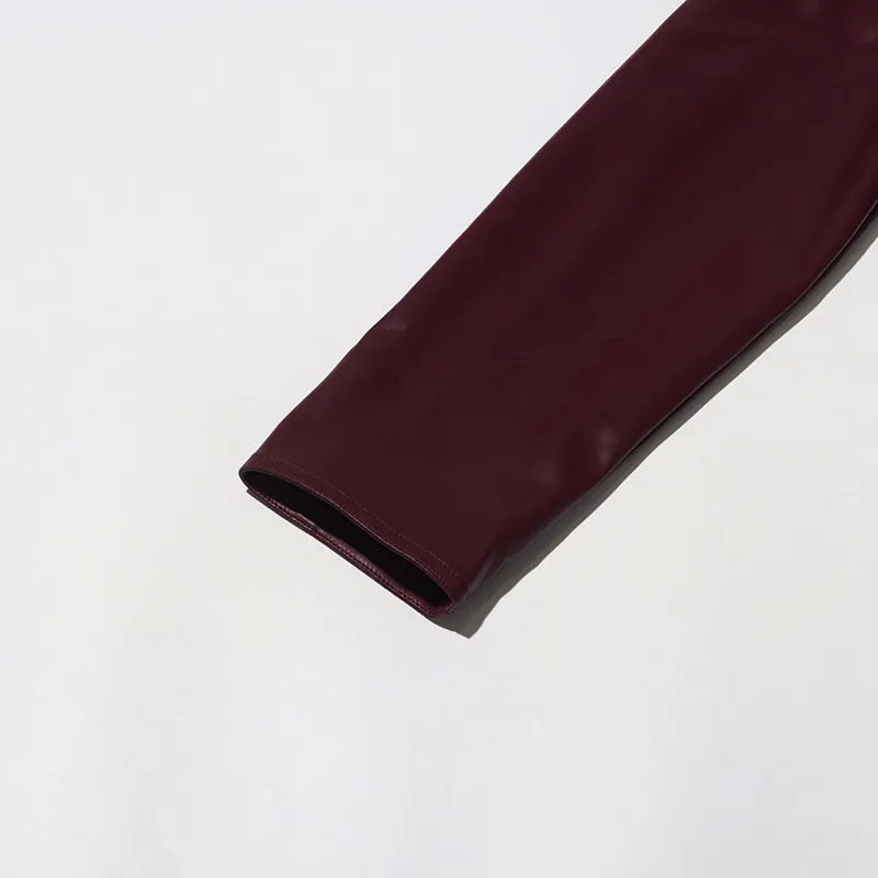 Ladies Short PU Leather Jacket Motorcycle Style Belt Design Summer New Large Collar Splicing Fashion Outerwear Long Sleeve display picture 14