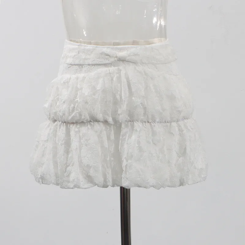 Fashionable Sexy Pure Desire Style Set New 2025 Lace Hollow Out Short Top High Waist Mini Skirt Women Casual Fashion Set display picture 7