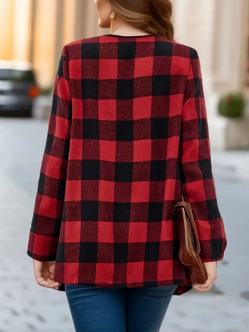 Elegant Fashion Plaid Colorblock Coat Autumn And Winter Long Sleeve Anklet Dress Elegant Style Commuter High Quality Polyester display picture 3