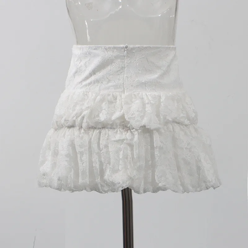 Fashionable Sexy Pure Desire Style Set New 2025 Lace Hollow Out Short Top High Waist Mini Skirt Women Casual Fashion Set display picture 8