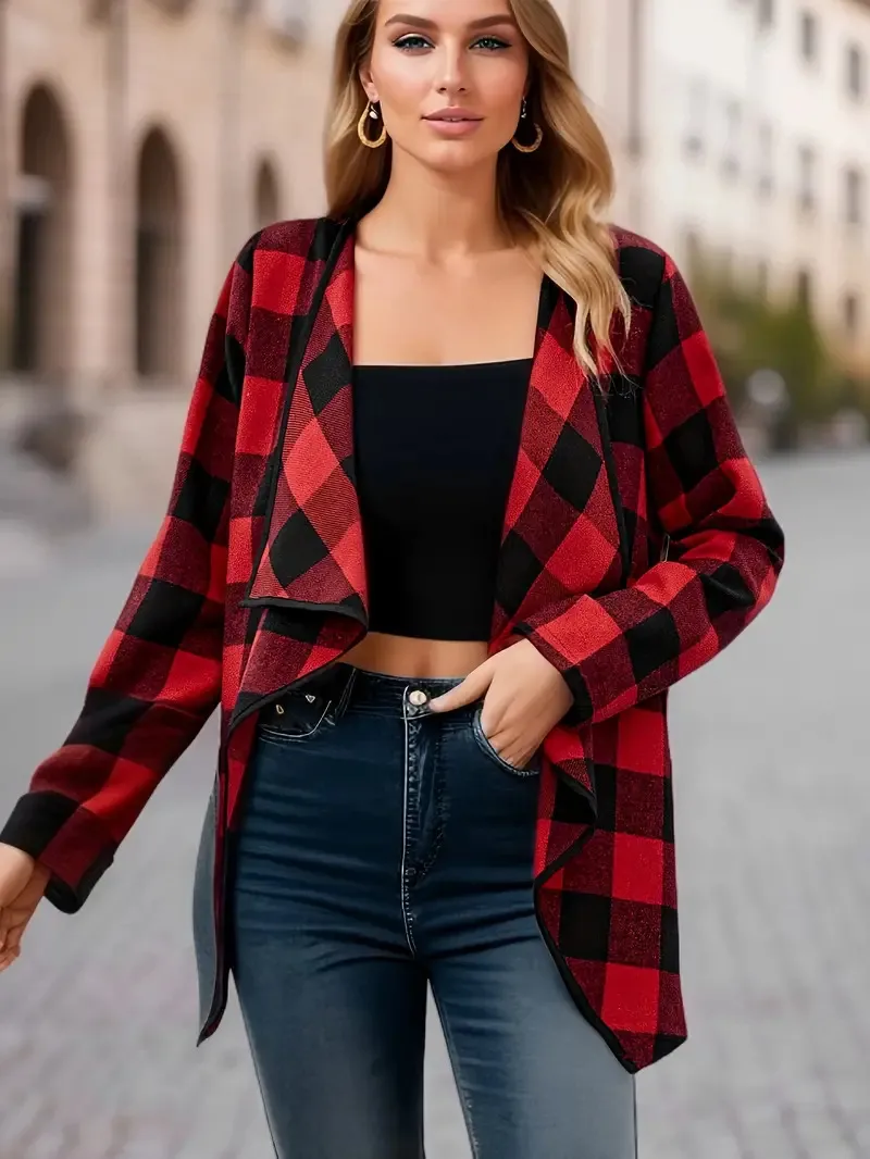 Elegant Fashion Plaid Colorblock Coat Autumn And Winter Long Sleeve Anklet Dress Elegant Style Commuter High Quality Polyester display picture 5