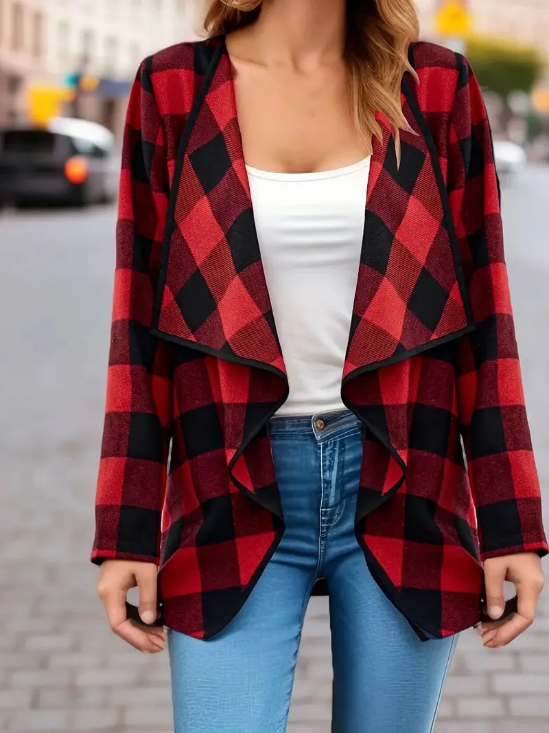 Elegant Fashion Plaid Colorblock Coat Autumn And Winter Long Sleeve Anklet Dress Elegant Style Commuter High Quality Polyester display picture 6
