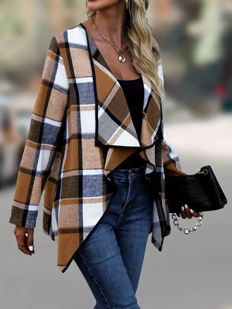 Elegant Fashion Plaid Colorblock Coat Autumn And Winter Long Sleeve Anklet Dress Elegant Style Commuter High Quality Polyester display picture 10