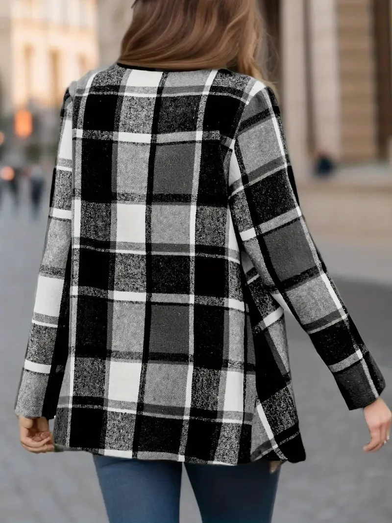 Elegant Fashion Plaid Colorblock Coat Autumn And Winter Long Sleeve Anklet Dress Elegant Style Commuter High Quality Polyester display picture 13