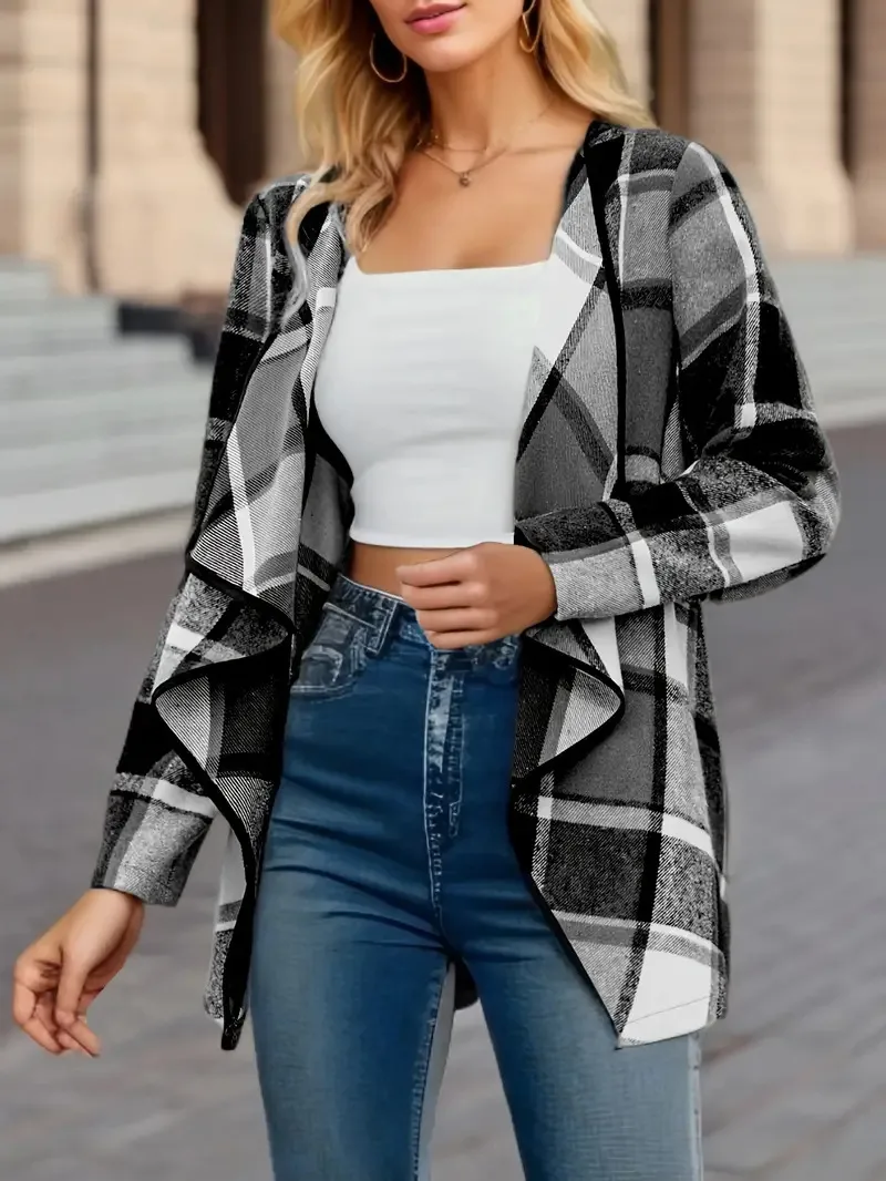 Elegant Fashion Plaid Colorblock Coat Autumn And Winter Long Sleeve Anklet Dress Elegant Style Commuter High Quality Polyester display picture 15