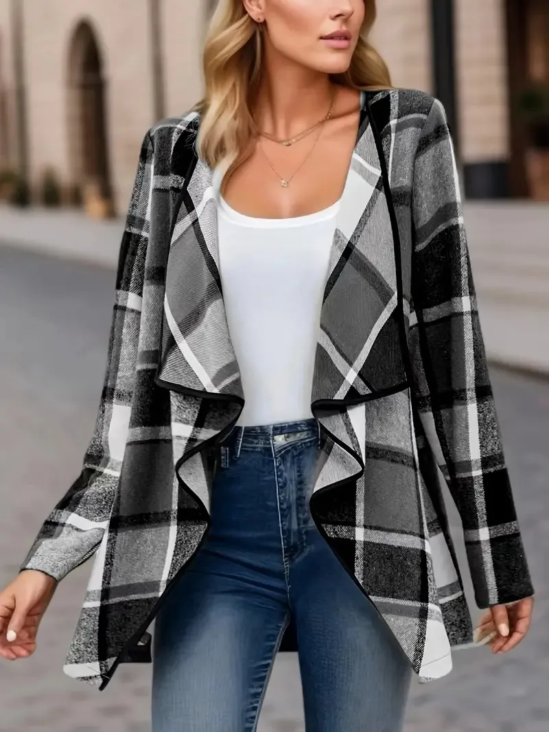Elegant Fashion Plaid Colorblock Coat Autumn And Winter Long Sleeve Anklet Dress Elegant Style Commuter High Quality Polyester display picture 16