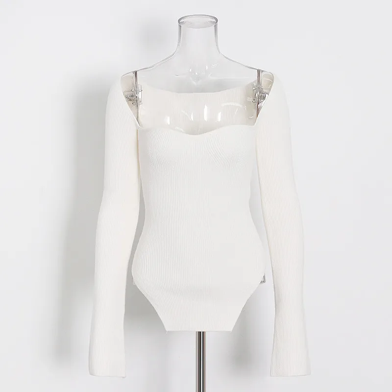 Slim Fit Long Sleeve Knitted Top V Neck Solid Color Early Autumn Fashionable Ladies' No Shoulder Sexy Commuting Style display picture 2