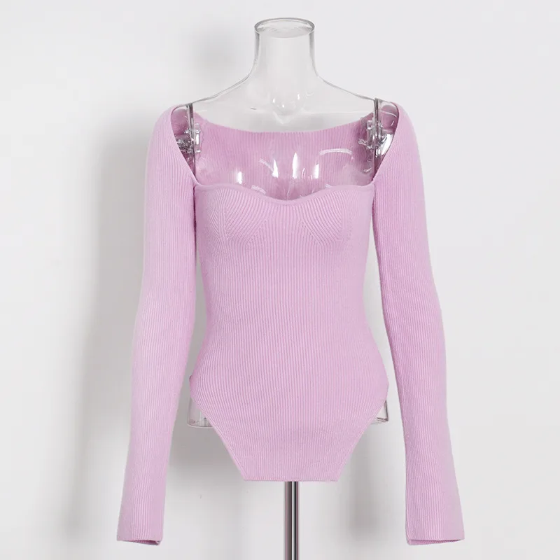Slim Fit Long Sleeve Knitted Top V Neck Solid Color Early Autumn Fashionable Ladies' No Shoulder Sexy Commuting Style display picture 3