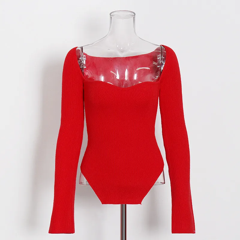 Slim Fit Long Sleeve Knitted Top V Neck Solid Color Early Autumn Fashionable Ladies' No Shoulder Sexy Commuting Style display picture 4
