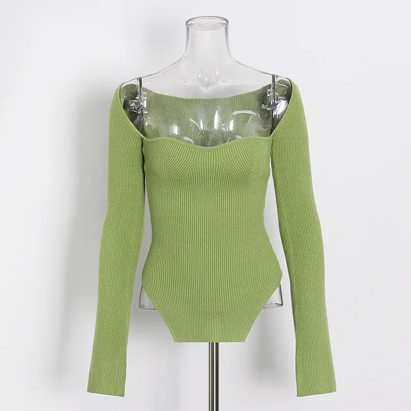 Slim Fit Long Sleeve Knitted Top V Neck Solid Color Early Autumn Fashionable Ladies' No Shoulder Sexy Commuting Style display picture 5