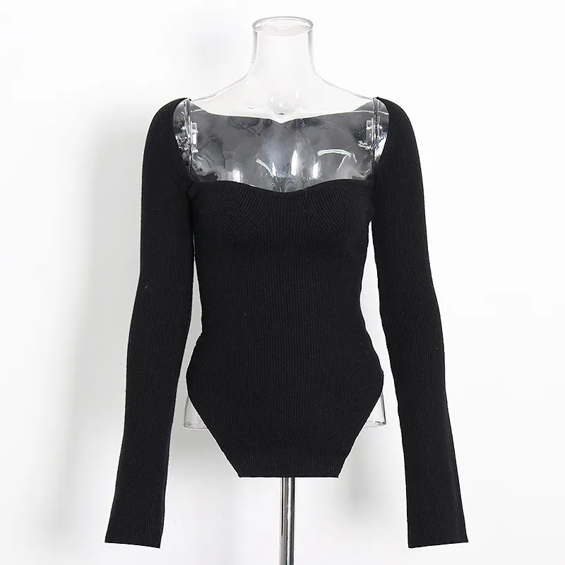 Slim Fit Long Sleeve Knitted Top V Neck Solid Color Early Autumn Fashionable Ladies' No Shoulder Sexy Commuting Style display picture 6