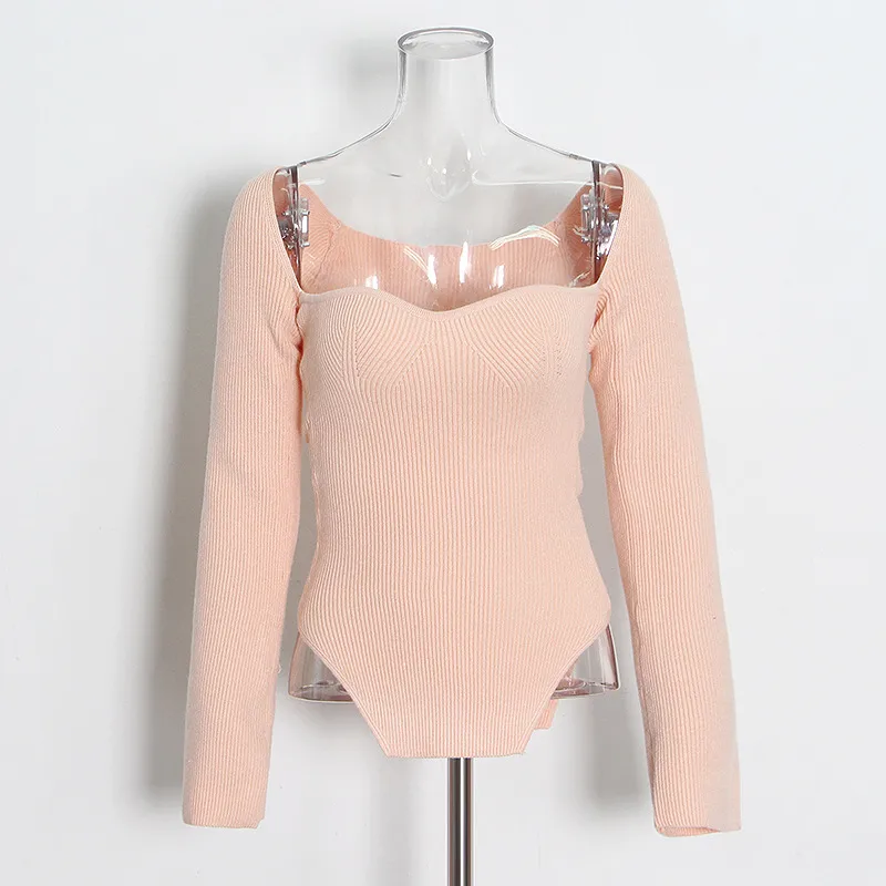 Slim Fit Long Sleeve Knitted Top V Neck Solid Color Early Autumn Fashionable Ladies' No Shoulder Sexy Commuting Style display picture 8