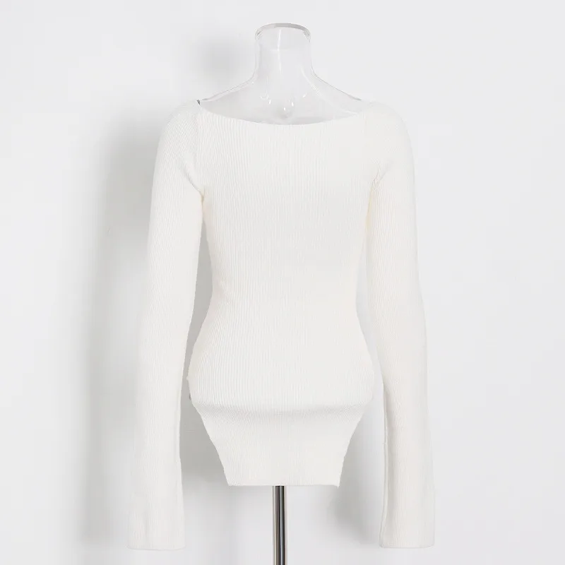 Slim Fit Long Sleeve Knitted Top V Neck Solid Color Early Autumn Fashionable Ladies' No Shoulder Sexy Commuting Style display picture 9