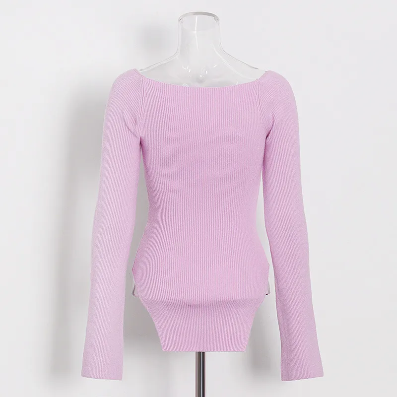 Slim Fit Long Sleeve Knitted Top V Neck Solid Color Early Autumn Fashionable Ladies' No Shoulder Sexy Commuting Style display picture 10