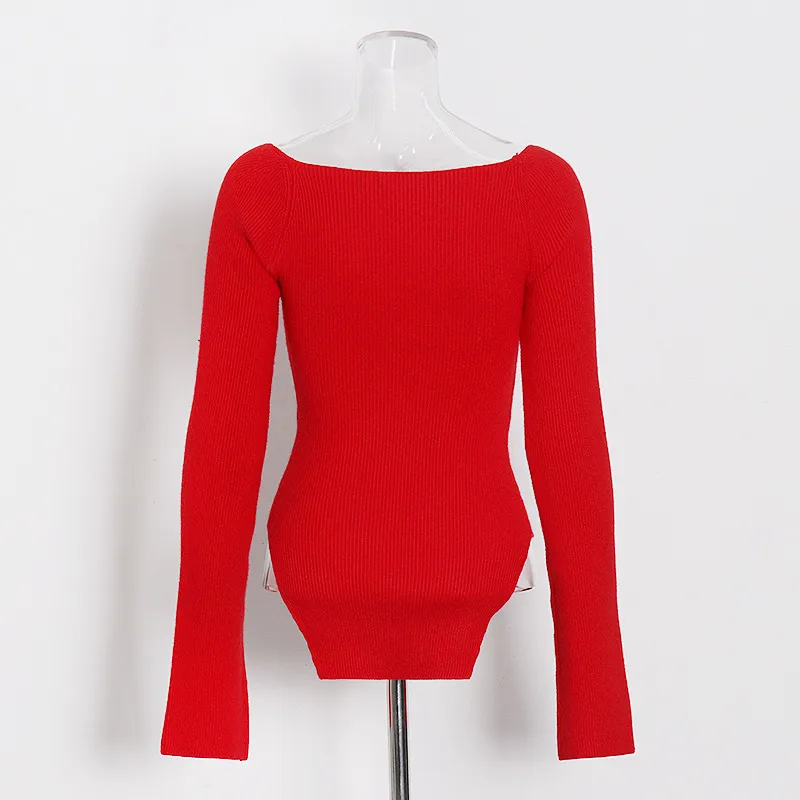 Slim Fit Long Sleeve Knitted Top V Neck Solid Color Early Autumn Fashionable Ladies' No Shoulder Sexy Commuting Style display picture 11