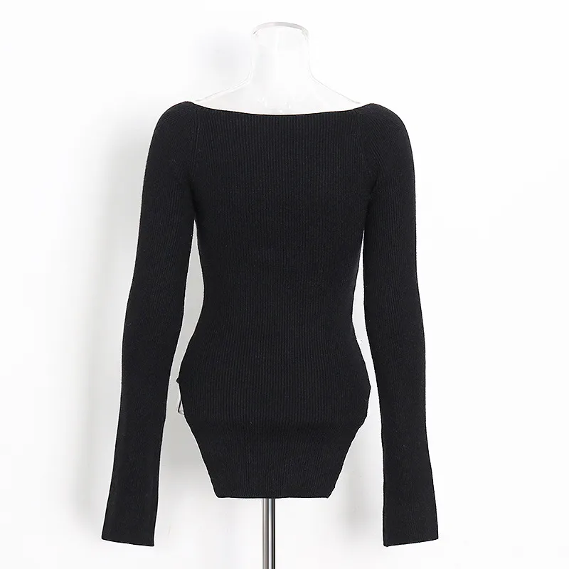 Slim Fit Long Sleeve Knitted Top V Neck Solid Color Early Autumn Fashionable Ladies' No Shoulder Sexy Commuting Style display picture 13