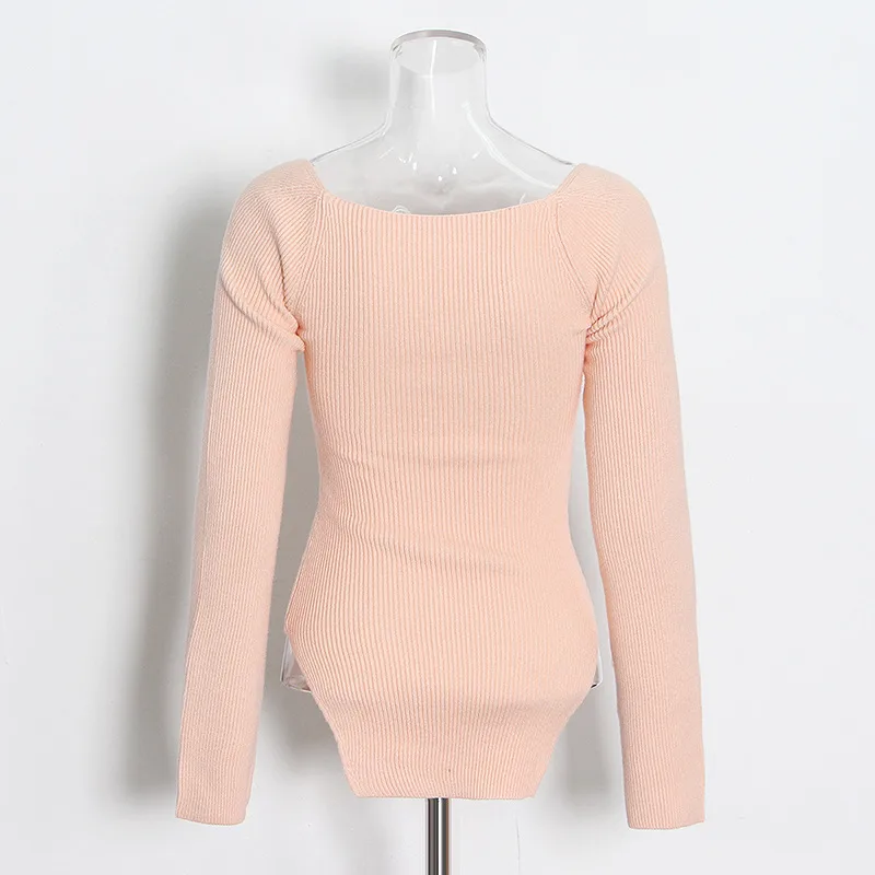 Slim Fit Long Sleeve Knitted Top V Neck Solid Color Early Autumn Fashionable Ladies' No Shoulder Sexy Commuting Style display picture 14