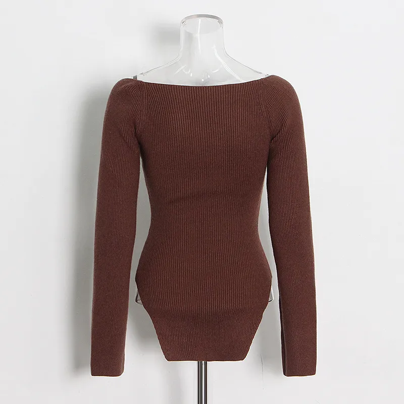Slim Fit Long Sleeve Knitted Top V Neck Solid Color Early Autumn Fashionable Ladies' No Shoulder Sexy Commuting Style display picture 15