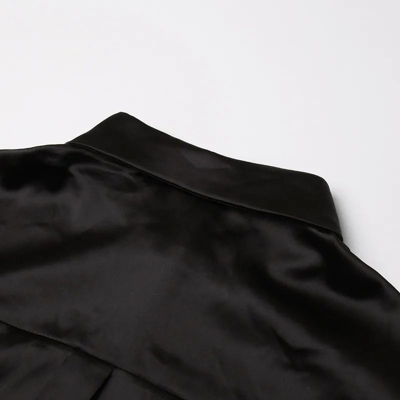 Elegant Satin Wrap Bodycon Dress Women's High Waist Long Sleeve Turn-down Collar Slimming Dress Stylish Pure Color Summer Fashion display picture 12