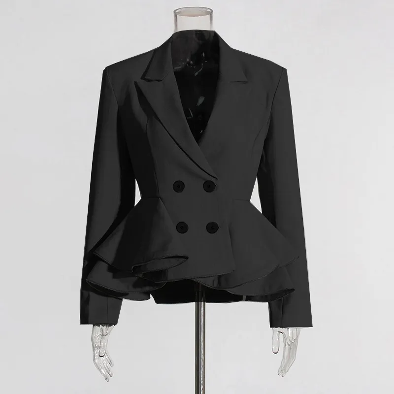Elegant Commuter Style Women's Suit Jacket Long Sleeve Slim Fit Design Spring Summer New Leaf Edge Sleeve Splice Cotton Polyester display picture 3
