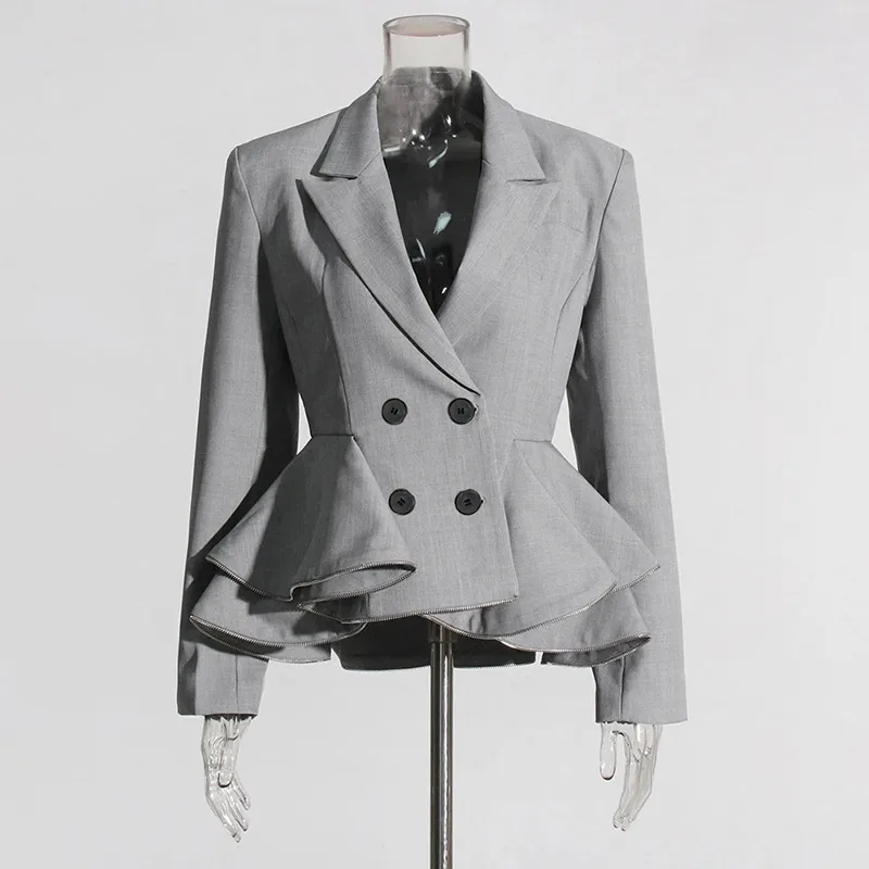 Elegant Commuter Style Women's Suit Jacket Long Sleeve Slim Fit Design Spring Summer New Leaf Edge Sleeve Splice Cotton Polyester display picture 4