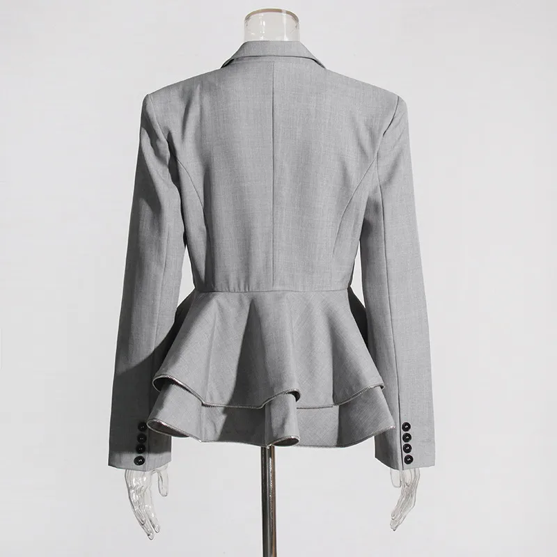 Elegant Commuter Style Women's Suit Jacket Long Sleeve Slim Fit Design Spring Summer New Leaf Edge Sleeve Splice Cotton Polyester display picture 6