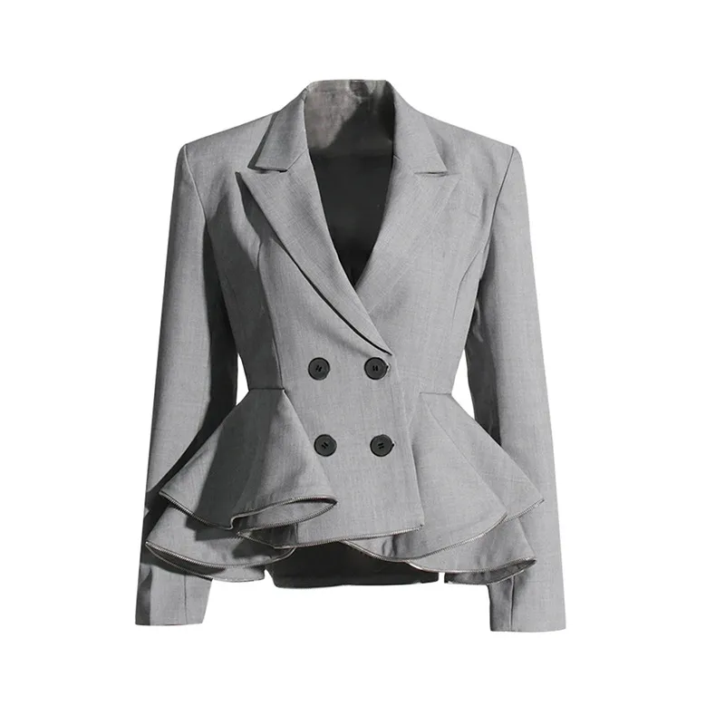 Elegant Commuter Style Women's Suit Jacket Long Sleeve Slim Fit Design Spring Summer New Leaf Edge Sleeve Splice Cotton Polyester display picture 7
