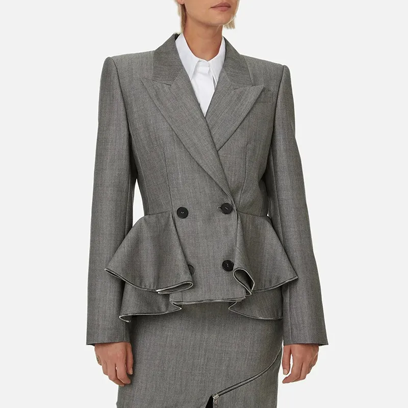 Elegant Commuter Style Women's Suit Jacket Long Sleeve Slim Fit Design Spring Summer New Leaf Edge Sleeve Splice Cotton Polyester display picture 2