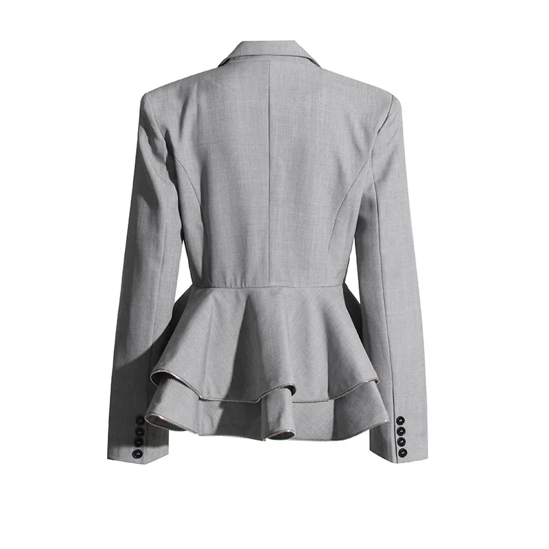 Elegant Commuter Style Women's Suit Jacket Long Sleeve Slim Fit Design Spring Summer New Leaf Edge Sleeve Splice Cotton Polyester display picture 8