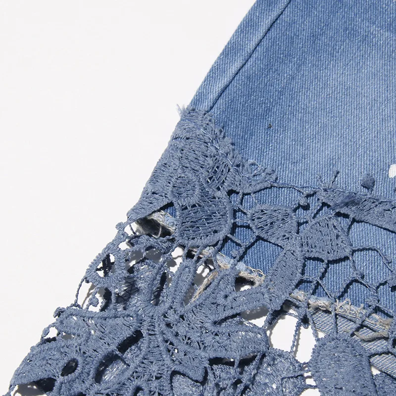 Elegant High Waist Straight Jeans Women Commuter Style Lace Design Patchwork Cotton Polyester Jeans Fashion display picture 10