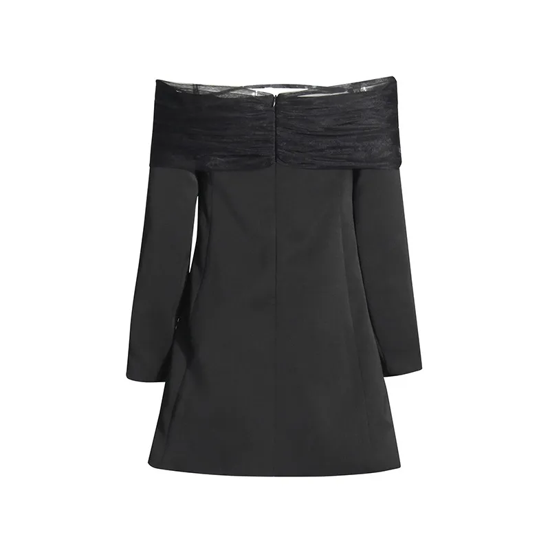 Elegant Slim Fit Single Shoulder Suit Jacket Women's High End Mesh Splice Waist Cinch Commute Style Long Sleeve Cotton Polyester display picture 10