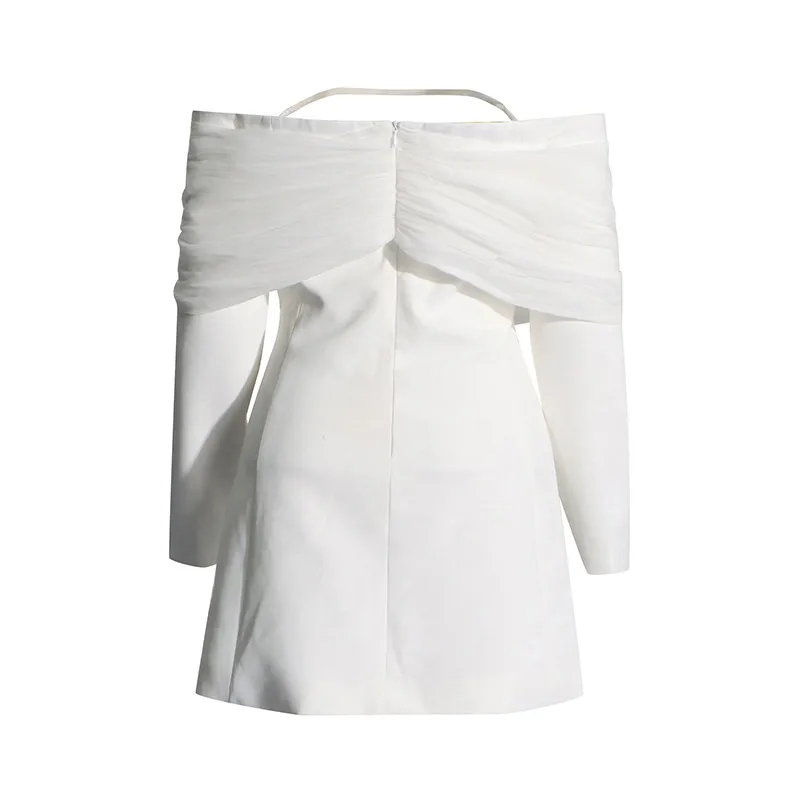 Elegant Slim Fit Single Shoulder Suit Jacket Women's High End Mesh Splice Waist Cinch Commute Style Long Sleeve Cotton Polyester display picture 12