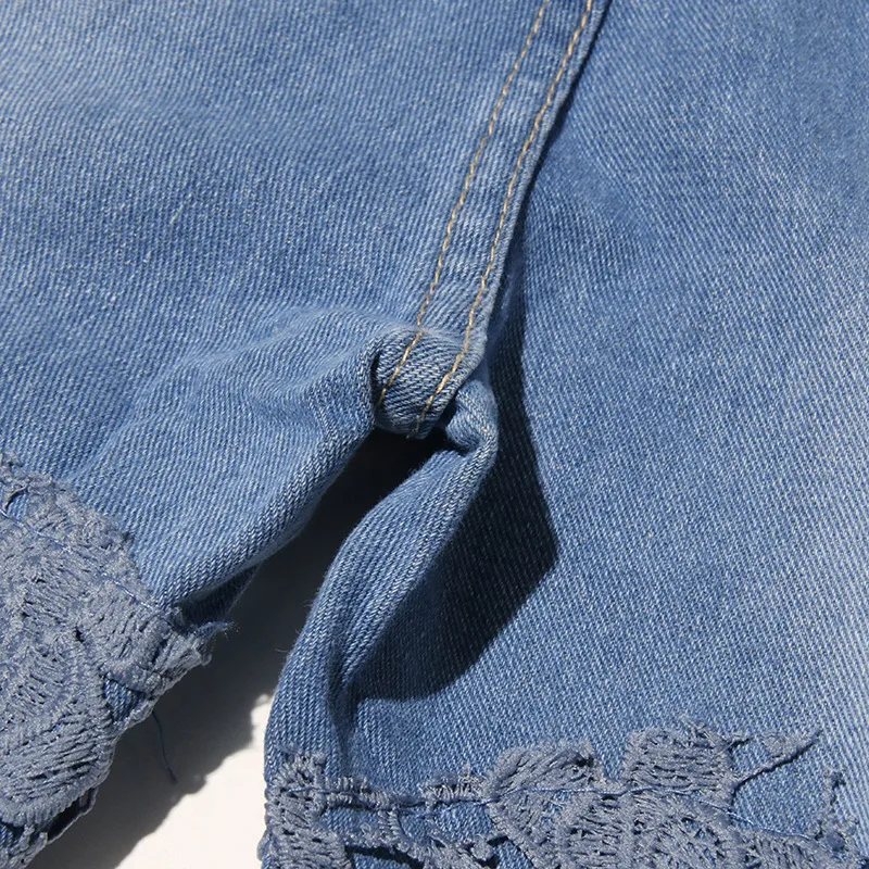 Elegant High Waist Straight Jeans Women Commuter Style Lace Design Patchwork Cotton Polyester Jeans Fashion display picture 14
