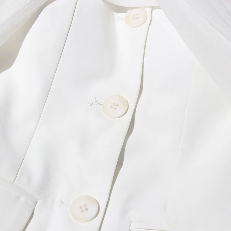 Elegant Slim Fit Single Shoulder Suit Jacket Women's High End Mesh Splice Waist Cinch Commute Style Long Sleeve Cotton Polyester display picture 19